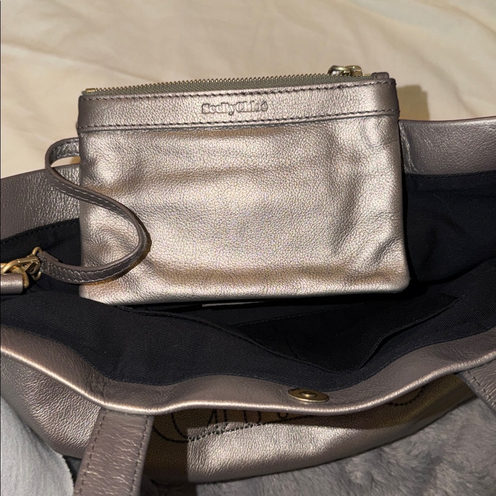 Preloved See By Chloe Shimmering Gray Tote excellent condition 11.5x9”x5.25 DB - Picture 6 of 13